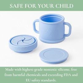 Lowcountry Littles Nontoxic 10oz Snack Cup with Freshness Lid - Premium Medical Grade Silicone - BPA & PFAS Free - Mess-Free Lid Design - Easy to Clean and Dishwasher Safe (Blue)