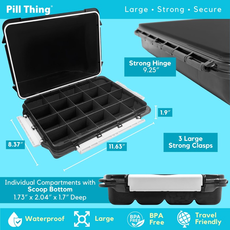 20 Compartment Large Pill Case with Airtight Seal - Silicone
