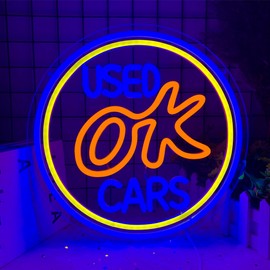 OK Used Cars Neon Signs for Wall Decor,Dimmable Garage Car Service Automotive LED Neon Signs, USB Powered Business Signs for Man Cave Auto Repair Shop Workshop Party Birthday Gifts(13.3 * 13.3in)
