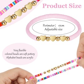 AUAUY 12 PCS Friendship Bracelets, Cute Heart Kids Bracelet, Adjustable Flat Clay Beads Colorful Girls Bracelets, Inspirational Bracelets for Girls Women Christmas Birthday Music Party Gifts