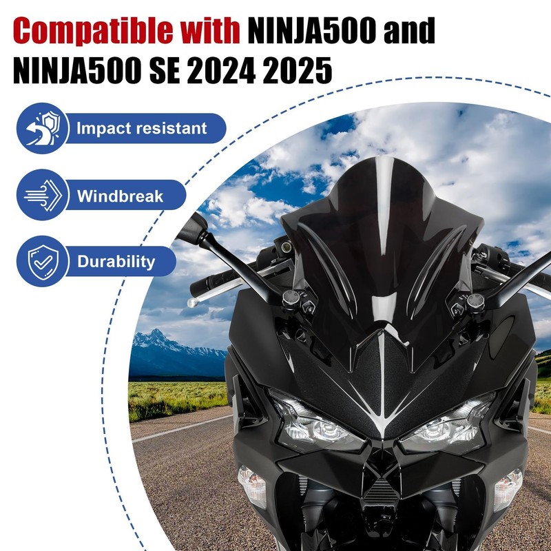 Windshield for NINJA500 SE 2024 2025, PSLER Windscreen Double Bubble