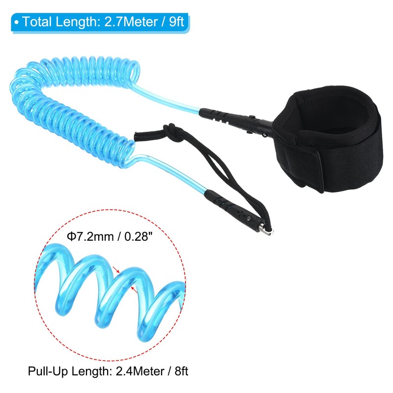 PATIKIL 7.9ft x 7.2mm Surfboard Leash, Coiled Leashes with Plug