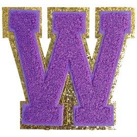 TACVEL 3PCS 4.5inch Chenille Letters Patch, Iron on Large Size Varsity Glitters Letter Patches for Team Costume Decoration, Purple Letter W