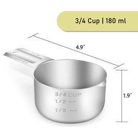 BERYLER 3/4 Cup (180 ml | 180 cc | 6 oz) Measuring Cup, Stainless Steel Measuring Cups, Metal Measuring Cup, Kitchen Gadgets for Cooking