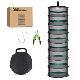 Yesker 8 Layer Herb Drying Rack Hanging Mesh Net Foldable Plant Drying Racks 24" w Green Zipper Pruning Shears Hook Dryer Hanging Rack for Herbs Seed Bud Fruit Clothes Grow Tent Closets Garden Outdoor