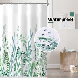 Shower Curtain Green Plants Shower Curtain Polyester Plant with Green Leaves Shower Curtain 180 x 200 cm Plants with 8 Hooks