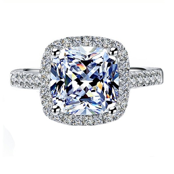 I-J VVS1 2CT Cushion Engagement Ring for Women Sterling Silver