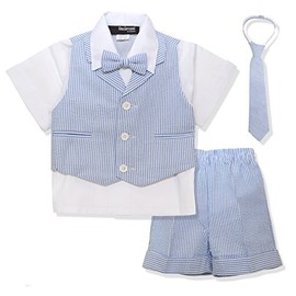 Gino Giovanni G286 Baby Toddler Boy Seersucker Summer Suit Vest Short Set (5, Blue)