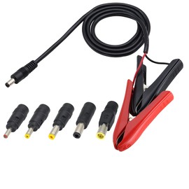 HCFeng DC5521 to Battery Alligator Clips Cable DC 5.5 * 2.1mm Male to Bat-tery Clamps Extension Cord 12-24V /15A Clamp Cable with 5 DC adapters for Auto Accessories,RV Battery,Solar Generator [3.3FT]