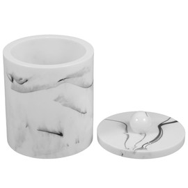 NUOLUX Cotton Swab Holder with Lid Cotton Swab Case Toothpick Holder Resin Marble Pattern Dustproof Bathroom Toothpick Canister Marble Transparent Desktop Interior Clear Cosmetic