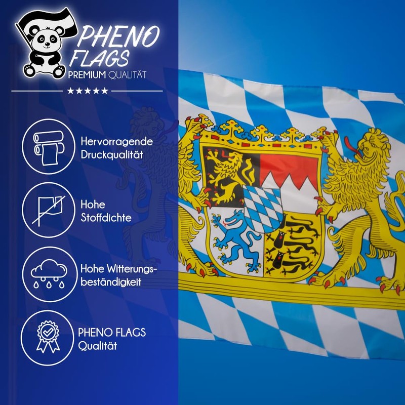 PHENO FLAGS Premium Bavaria Flag 90 x 150 cm –