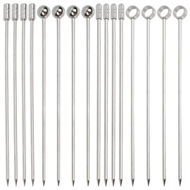 BATINO 16Pcs Metal Cocktail Sticks, Reusable Cocktail Sticks for Drinks Cocktail Picks Stick Stainless Steel Martini Picks, Reusable Metal Cocktail Skewers Olives Drink Picks - 4 Styles