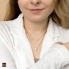 Amberta Italian 925 Sterling Silver Women's Necklace Beads Necklace Wedding Bridal Gift Adjustable Silver Necklace Collar Women, Pearl