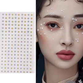 2 Sheets Self Adhesive Face Stickers Face Gems Rhinestones Sticker Bling Jewels Decoration Stickers for Face Eyes Makeup(Gold+Silver)