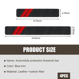 Prywog 4 PCS Car Door Sill Strip, 2 Long 23.6" x 2.7" + 2 Short 15.7" x 2.7" PU Leather Trunk Anti-Scratch and Anti-trampling Protector, Carbon Fiber Sports Decoration, Universal for Cars (Red)