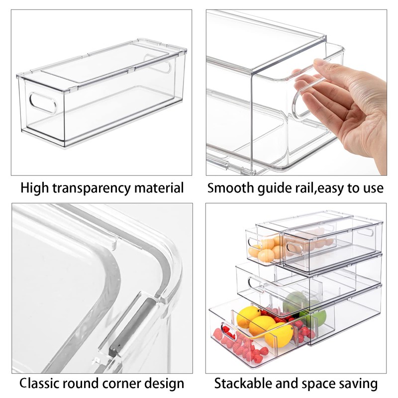 MineSign Set of 3 Stackable Refrigerator Organizer Bins Pull-Out Drawers