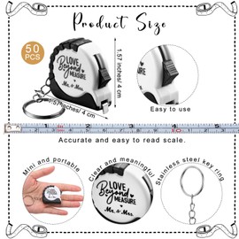 Loetere 50 Sets Wedding Favors for Guests Tape Measure Keychains with Cards Gift Bags for Bridal Shower Wedding Party Souvenirs