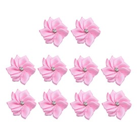 30PCS Light Pink Polyester Ribbon Flowers 3cm Rhinestone Artificial Fabric Flowers Sewing Appliques Embellishments for DIY Crafts Clothing Hair Accessory