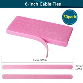 YOVXLO 50PCS 6 Inch Reusable Cable Ties, Adjustable Fastening Ties, Microfiber Cloth for Computer Link Cable Cord Management (Pink)