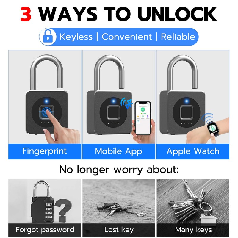 eLinkSmart Fingerprint Gym Locker Lock, Keyless Biometric Padlock, Weatherproof Electronic