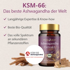 Organic Ashwagandha Extract, Premium Raw Material KSM-66-120 Tablets, with 600 mg Ashwagandha Organic, of which 5% Withanolide, Enough for 60 Days