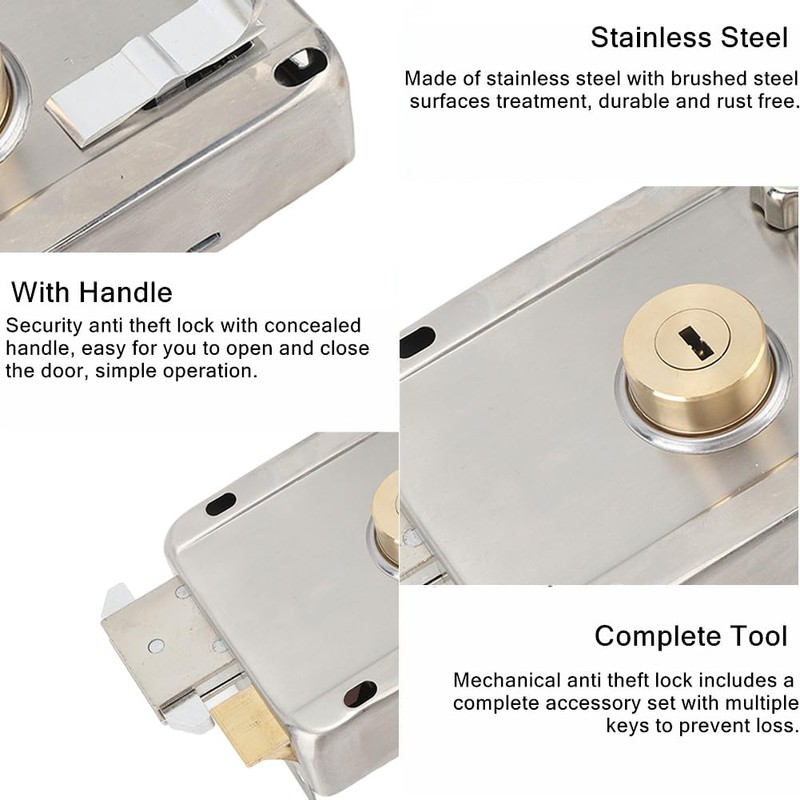 Exterior Mechanical Anti-Theft Lock, Silver Stainless Steel Exterior Gate Lock,