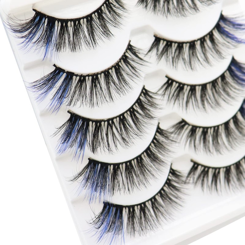 DAODER False Eyelashes Colored Lashes Fluffy Wispy with Blue Color