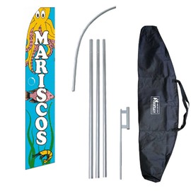 "Mariscos (Seafood)" 12-Foot Swooper Feather Flag and Case Complete Set...Includes 12-Foot Flag, 15-Foot Pole, Ground Spike, and Carrying/Storage Case