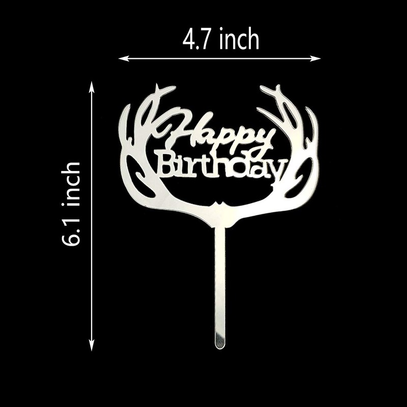 Decoración para tarta de cumpleaños de Antlers (acrílico plateado espejo)