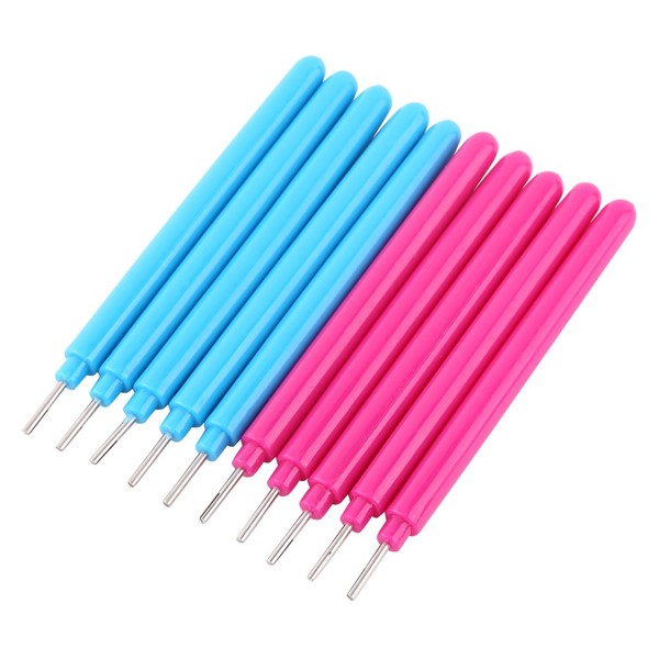 Walfront Economic 10pcs (Rose Red/Light Blue) Paper Quilling Pen Plastic Slotted Quilling Roller DIY Paper Crafting Tools