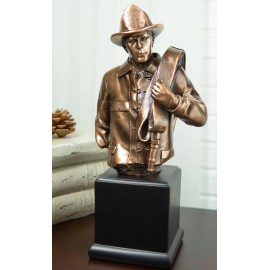 Fireman Carrying Fire Fighter Hose Reel Portrait Bust On Trophy Base Statue