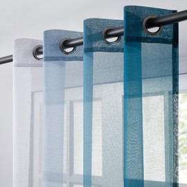 Topfinel Curtains, Turquoise Colour Gradient, Window Curtain, Transparent, with Eyelets, Set of 2, 260 cm High, Tab-Top Curtain, 140 cm Wide, Decoration for Children's Room, Living Room, Bedroom