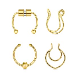 MODRSA Fake Septum Ring Fake Septum Piercing Faux Septum Nose Rings Clip on Septum Nose Ring Non Piercing Faux Septum Piercing Fake Septum Hoop Fake Septum Jewelry Fake Septum Nose Ring Gold