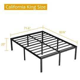 Maenizi California King Bed Frames, 20 Inch Heavy Duty Metal Platform Support Up to 3000 lbs with Steel Slat, No Box Spring Needed, Easy Assembly, Noise Free, Black
