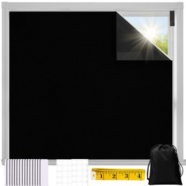 Portable Blackout Blind, Ranedo 100% Blackout Blind Curtain 300 x 145cm with Velcro Strips, Fits Any Window Size & Shape, Stick On Window No Drill Curtains For Home Travel Office, Large, Black