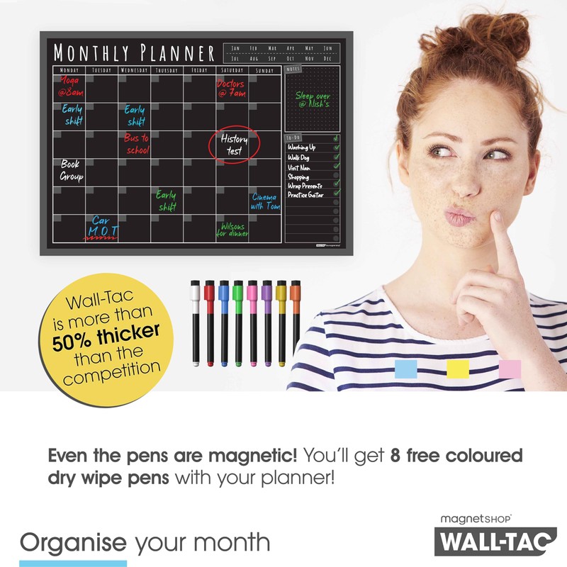 WallTAC A3 Monthly Wall Planner Sticker with Blackboard Pens |