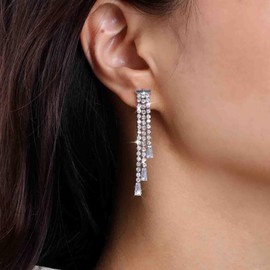 Aneneiceera Vintage Crystal Chandelier Drop Earrings Gold CZ Chain Earrings Rhinestone Tassel Earrings Shiny CZ Tennis Chain Earrings Jewellery for Women and Girls (Gold), Zinc