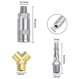 Anhoer 1/4" BSP Airline Hose Connector 3 Way Quick Release Connectors Y Splitter Airline Coupling Air Line Fittings Male/Female Thread Quick Release Coupler for Air Lines & Tools