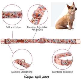 Unique style paws Pink Rose Dog Collar Harnesses Collars & Leads for Collar Dog Wide Bow Tie Chain Dog Collar Pull Collar Gifts for Small Medium Large Dogs M