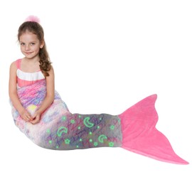 Catalonia Mermaid Tail Wearable Blanket, Soft Flannel Fleece Mermaid Sleeping Bags for Kids Girls All Seasons, Colorful Scale Snuggle Blanket Birthday Gift, 155 x 51 cm