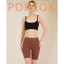 POPKOK Womens Slip Shorts for Under Dresses Seamless Boyshorts Panties 3 Pack(Large, Black/Beige/Brown)