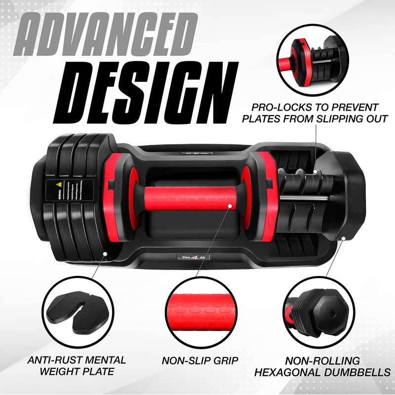 Yes4All 55lbs Red Grip Adjustable Dumbbells Weights, 5 in 1