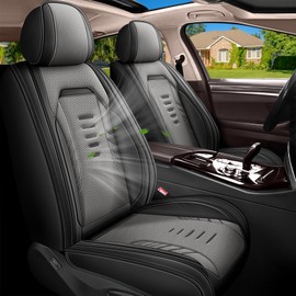 RAWAKORW Car Seat Covers for Jeep Compass 2012-2023 2024-5 Seats: Breathable Faux Leather Full Set Seat Covers for Summer (Black & Grey)