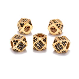 Zircon Pave Rhinestones Big hole (5 Pcs Black on Gold Diamond Cut Cube Beads (7x7mm)