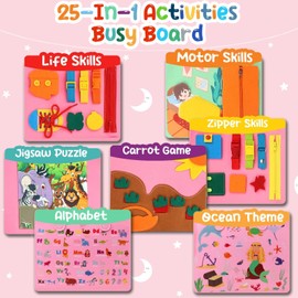 Toddler Girl Toys Busy Board Pink - Birthday Gifts 2 Year Old Girls 1-3 Autism Kids Sensory Airplane Travel Essentials Quiet Books 2-4 Montessori Activity Plane Car Ride Trip Autistic Children Develop