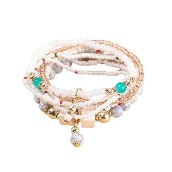 SBI Jewelry Gold White Boho Style Multi Layered Bracelet for