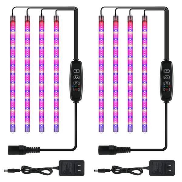iPower 60W LED Plant Grow Light Strips Full Spectrum for Indoor Plants with Auto ON/Off 3/9/12H Timer, 10 Dimmable Levels 48 LEDs, Sunlike Grow Lamp for Hydroponics Succulent, 4 Tubes*2, Mix