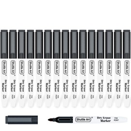Shuttle Art Dry Erase Markers, Erasable Markers Pens, Black, Magnetic Eraser, Black, Durable, Dry Erase Board for Glass, Plastic, LED Signs, Office, Work Site, Home, School