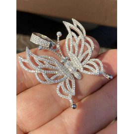 HarlemBling Solid 925 Sterling Silver - Large 1.5" Butterfly Pendant - Hip Hop Butterfly Piece For Ladies - Fully Iced W. Man Made Diamonds (Natural Silver)