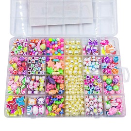 Beads for Threading Children's Gift for Girls Colourful Pendant Beads Jewellery Craft Set Flowers Fish Football Numbers Beads for Making Bracelets Necklaces Hair Bands